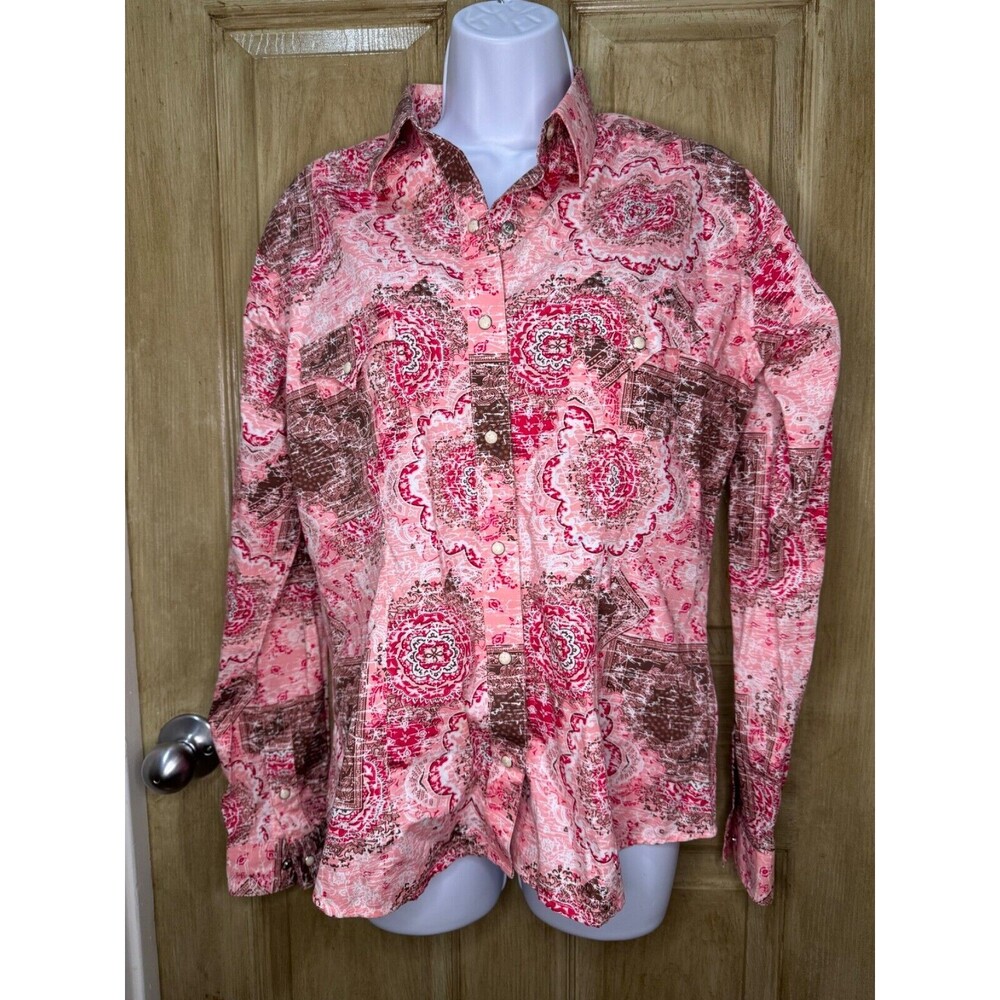 Panhandle Rough Stock Shirt Womens Medium Pearl Snap Southwestern Cowboy Cowgirl